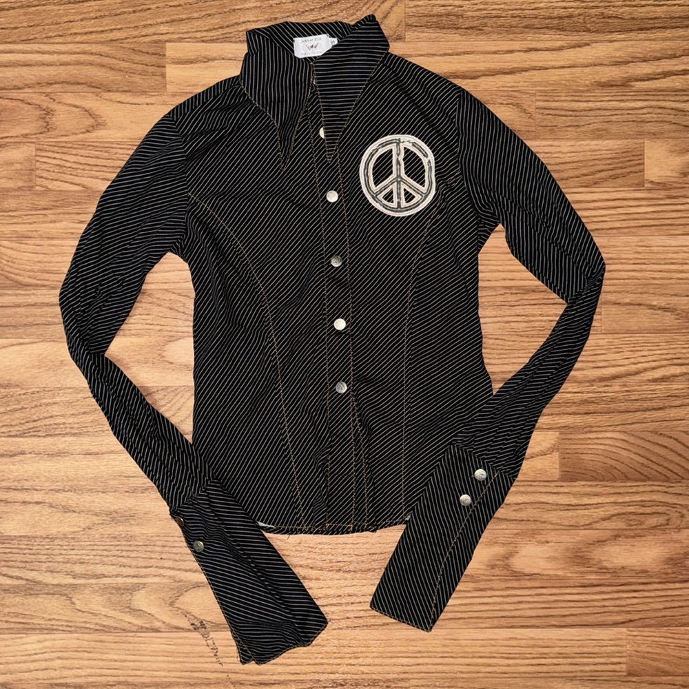 Jessie USA Vintage Long Sleeve Button Down Size XS Y2K Peace Sign Sexy Western